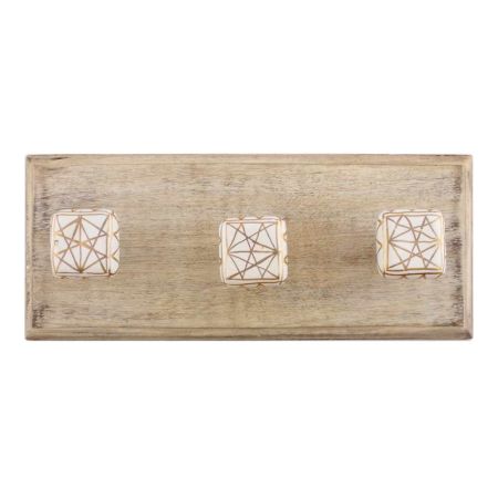 White And Golden Square Ceramic Wooden Hooks 